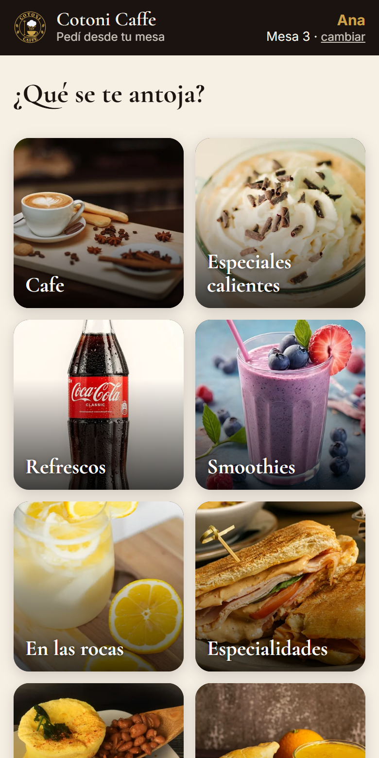 The order-from-your-table screen on a phone